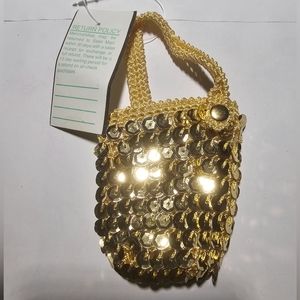 NWT Fashion Express gold sequins small pouch with button handle for purse bag